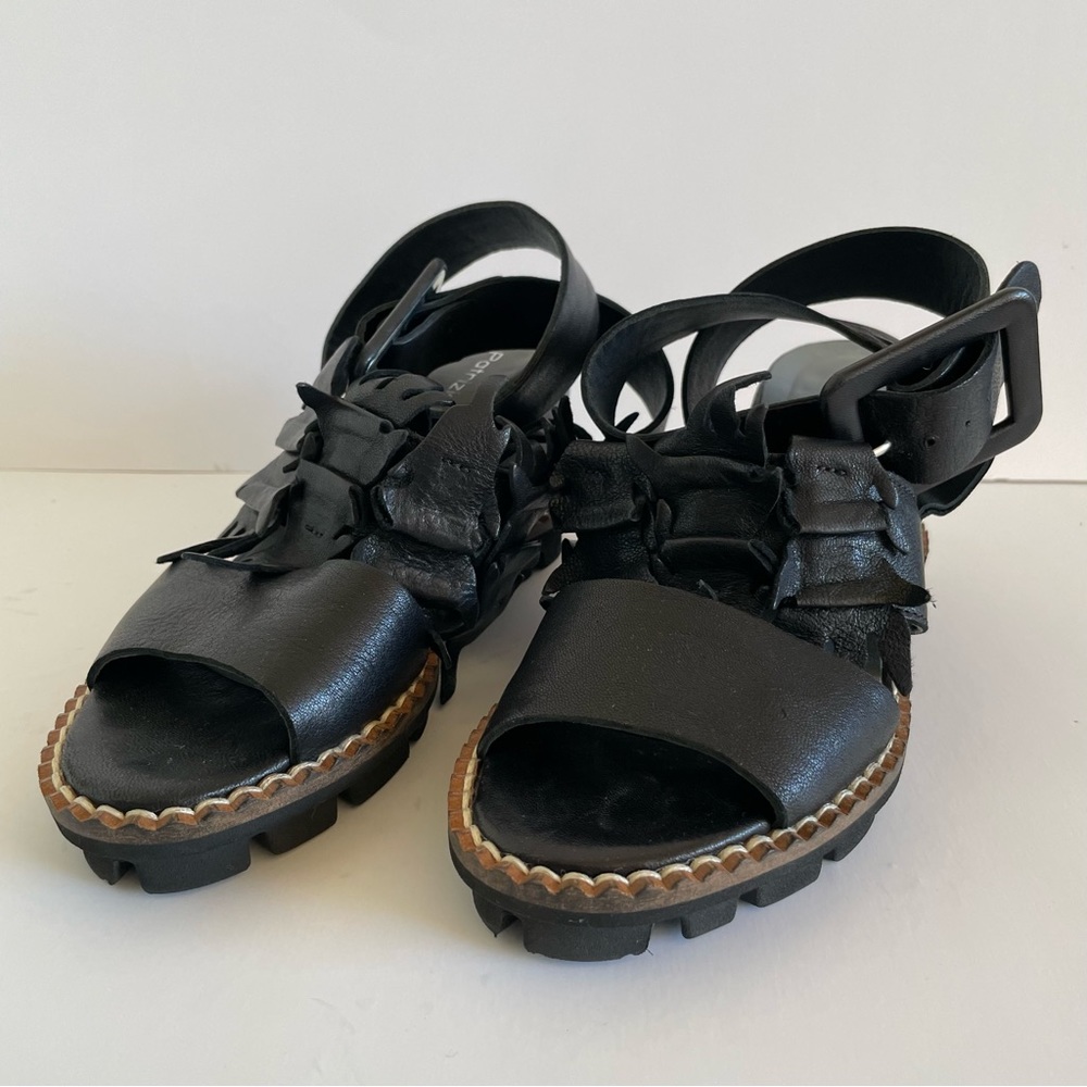 Black Leather Wedge Sandals - Women's Wedges